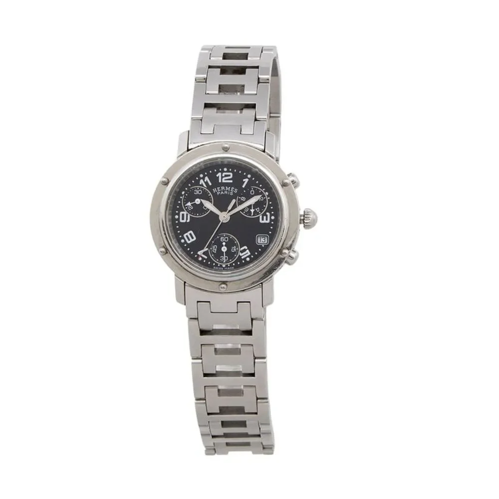 Hermes Stainless Steel Quartz Clipper Chronograph 31mm Watch
